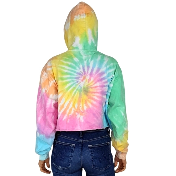 AC/DC Tie Dye Crop Hoodie Size Medium Multi Color - Picture 4 of 6